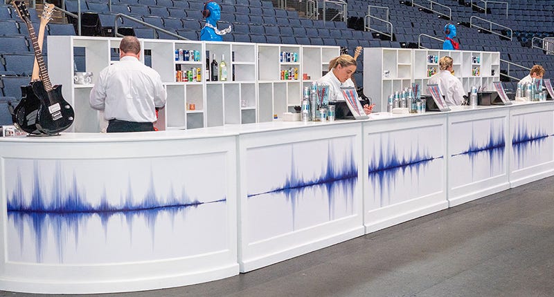 White Montgomery Bar pieces with custom sound wave graphics