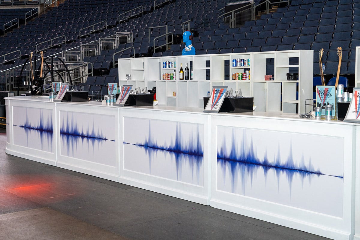 custom sound wave graphics on white montgomery bar fronts