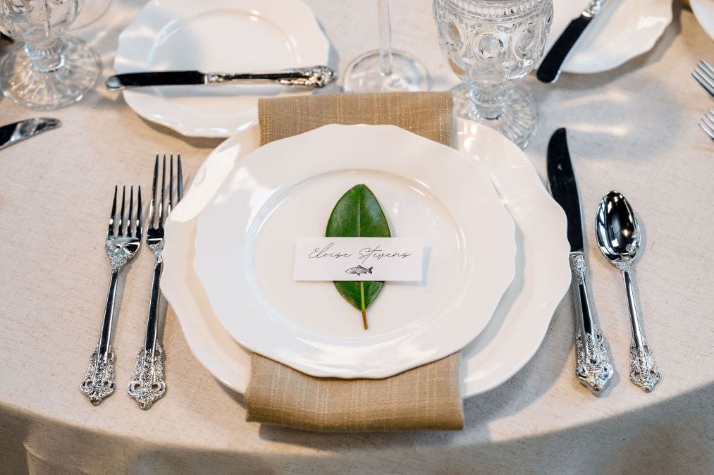 Natural harlow linen table setting with Alice silverware 