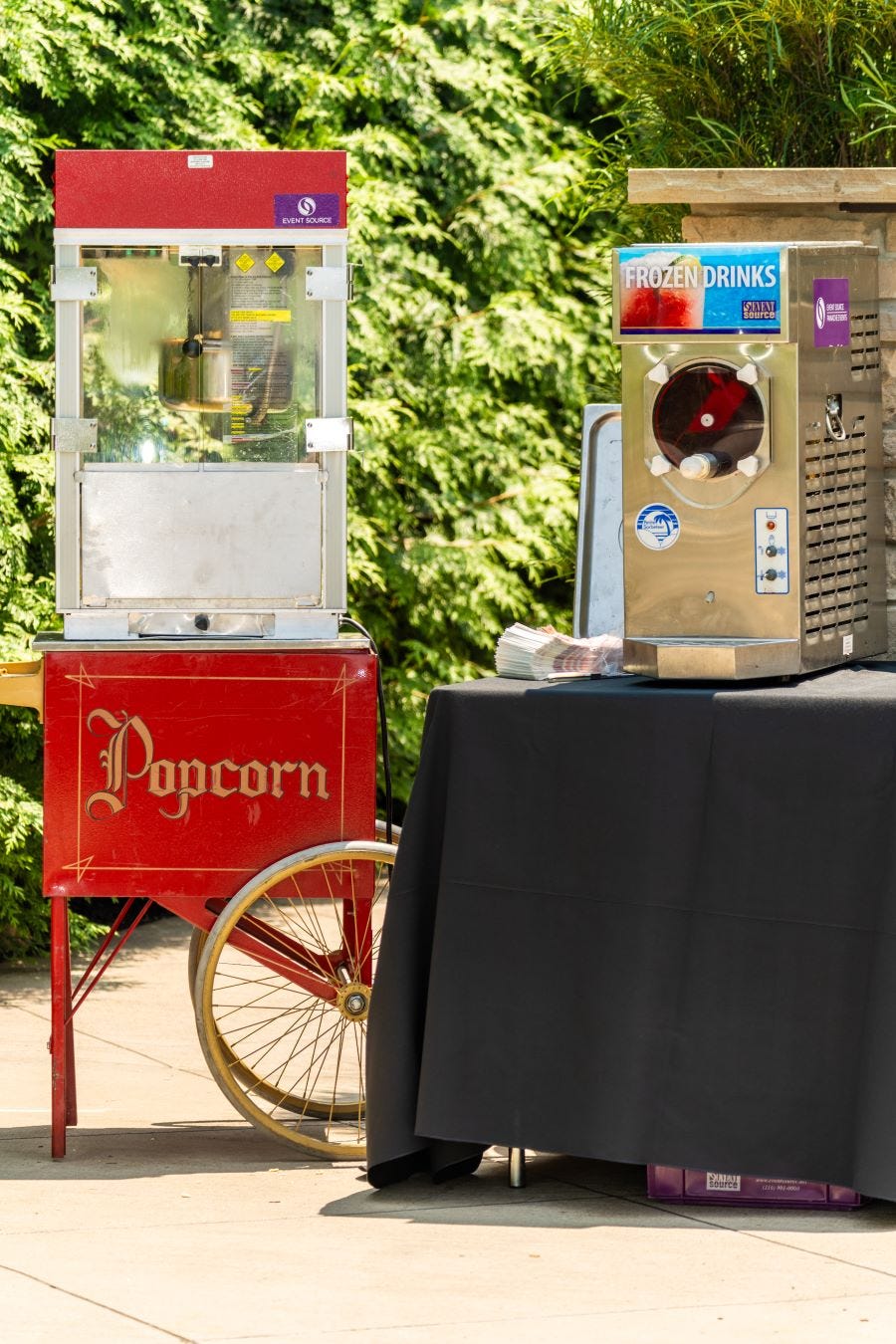 Popcorn Machine and Slush Machine at an outdoor summer party