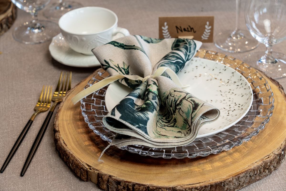 Slice platter charger with sage oleander napkin